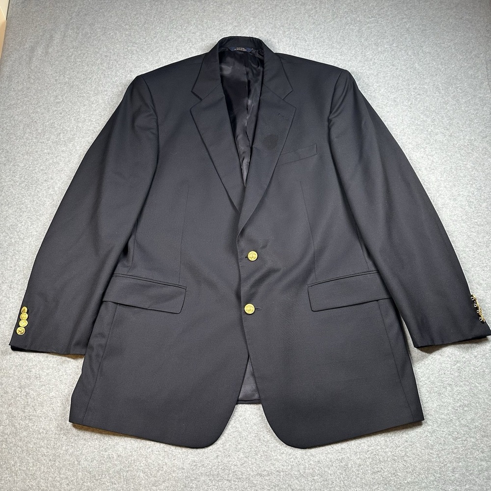 Brooks Brothers Brooksease Blazer Black Gold Buttons USA 44L Loro Piana Wool VTG